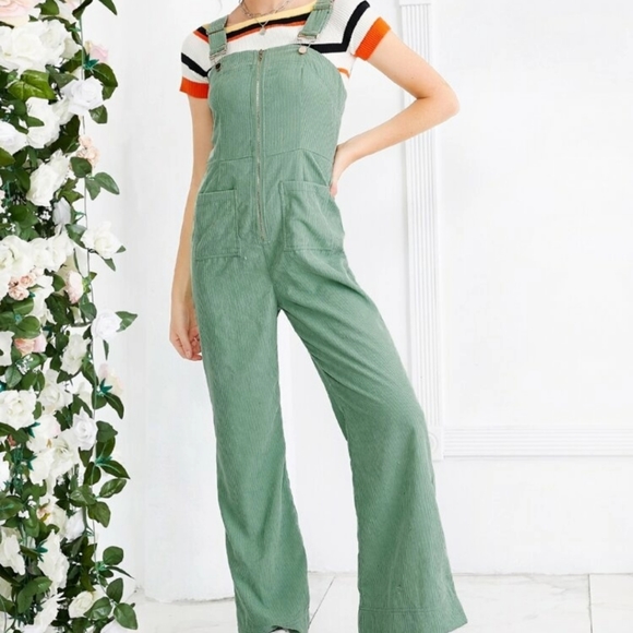 Green corduroy jumpsuit Clearance